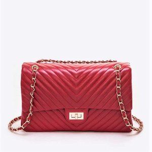 🚨 LAST ONE! CLAIRE Quilted Mid Sized Turn Lock Handbag Red